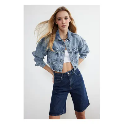 Trendyol Light Blue Oversize Crop Denim Jacket