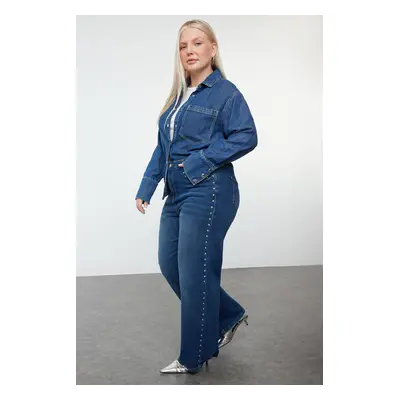 Trendyol Curve Blue High Waist Trouser Wide Leg Plus Size Jeans