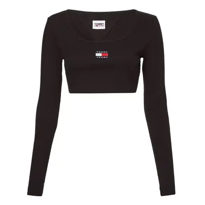 Tommy Jeans Top - TJW CROP RIB CENTER BADGE LS black