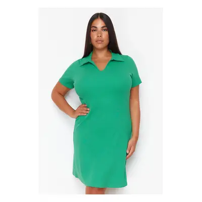 Trendyol Curve Green Polo Neck Midi Knitted Dress