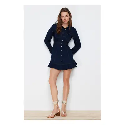 Trendyol Navy Blue Button Detailed Mini Woven Shirt Dress