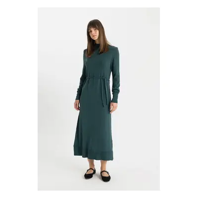 DEFACTO Regular Fit Half Turtleneck Basic Plain Slit Long Sleeve Maxi Knit Dress