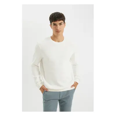 DEFACTO Off White Regular Fit Crew Neck Basic Plain Sweatshirt