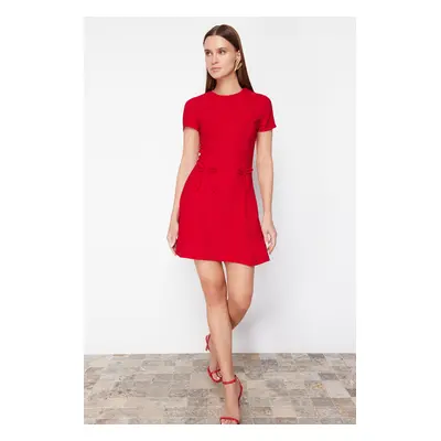 Trendyol Red Skirt Waist Opening Bow Detail Mini Woven Dress