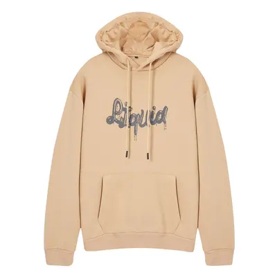 Trendyol Stone Oversize/Wide Cut Text Printed Inside Polar Fleece Hooded Sweatshirt