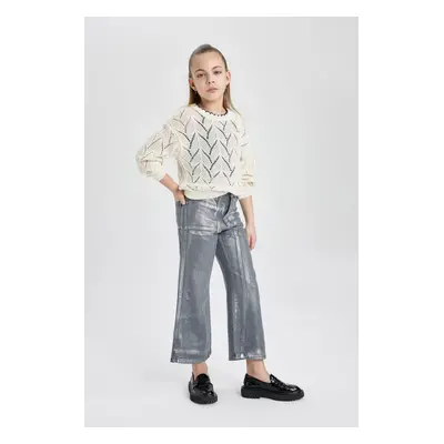 DEFACTO Girl's Wide Leg Shiny Jean Trousers