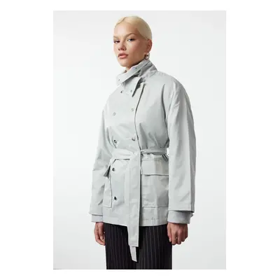 Trendyol Grey Closure Detailed Regular Midi Trench Coat