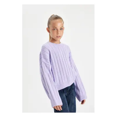 DEFACTO Girl Oversize Wide Pattern Crew Neck Basic Plain Knitwear Sweater