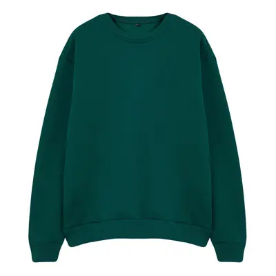 Trendyol Emerald Green Oversize/Wide Cut Embroidered Fleece Crew Neck Sweatshirt