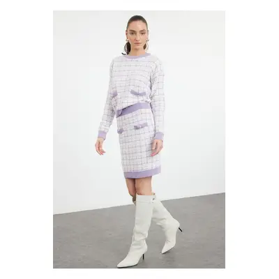 Trendyol Lilac Tweed Look Glittery Knitwear Bottom-Top Set