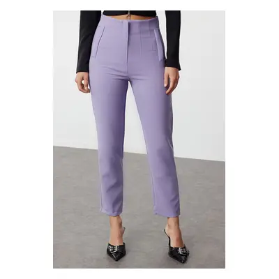 Trendyol Lilac Cigarette Pattern Darted High Waist Ankle Length Woven Fabric Trousers