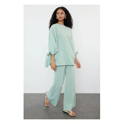 Trendyol Mint Bat Sleeve Woven Aerobin Tunic-Pants Set