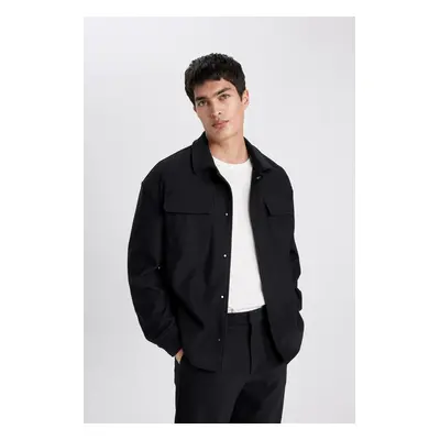 DEFACTO Relax Fit Shirt Collar Pleated Snap Pocket Shirt Jacket