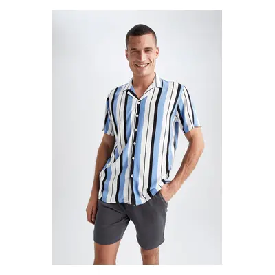 DEFACTO Regular Fit Apache Collar Striped Print Short Sleeve Shirt