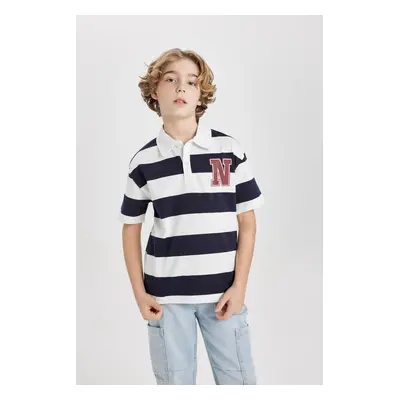 DEFACTO Boy Oversize Wide Mold Striped Printed Short Sleeve Polo T-Shirt