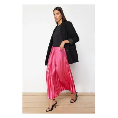 Trendyol Pink Pleated Satin Fabric Maxi Length Woven Skirt