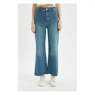 DEFACTO Culotte High Waist Short Wide Leg Ankle Length Jean Washed Trousers