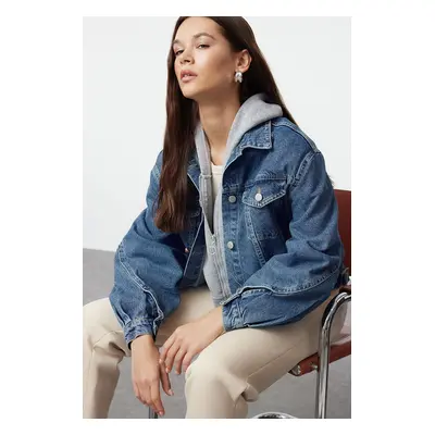 Trendyol Blue Sleeve Stitching Detailed Oversize Denim Jacket