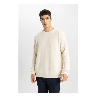 DEFACTO Oversize Wide Pattern Crew Neck Basic Plain Knitwear Sweater