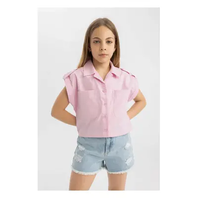 DEFACTO Girl's Crop Cotton Short Sleeve Shirt