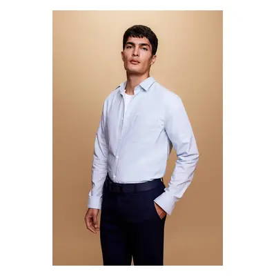 DEFACTO Regular Fit Polo Neck Oxford Pocket Long Sleeve Basic Plain Shirt