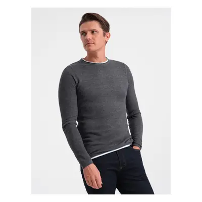 Ombre Men's cotton sweater with round neckline - graphite melange