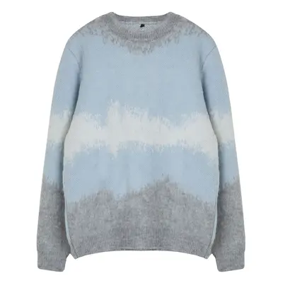 Trendyol Limited Edition Blue Regular Crew Neck Ethnic Knitwear Sweater