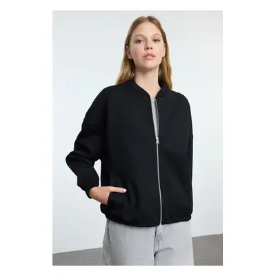 Trendyol Black Zippered Oversize/Wide Fit Knitted Sweatshirt