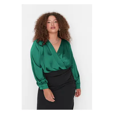 Trendyol Curve Emerald Green Satin Woven Snap Body