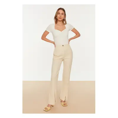 Trendyol Stone High Waist Slit Woven Trousers