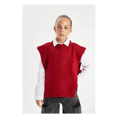 DEFACTO Girl's Crew Neck Plain Knitted Sweater