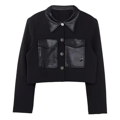 Trendyol Black Shirt Collar Lined Leather Detailed Short/Crop Jacket