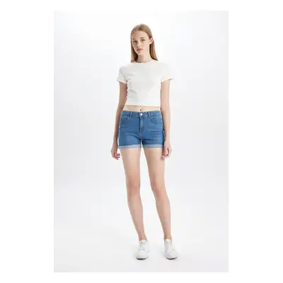 DEFACTO High Waist Fold-Ankle Jean Shorts