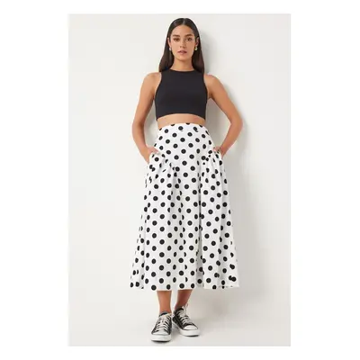 Happiness İstanbul Women's White Polka Dot Summer Poplin Skirt