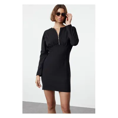 Trendyol Black Fitted/Zipper Detailed Mini Woven Dress