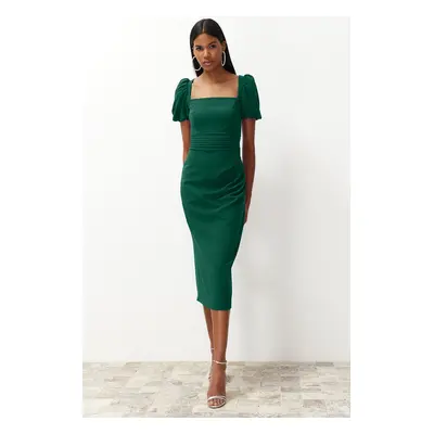 Trendyol Emerald Green Waist Detailed Fitted Woven Dress