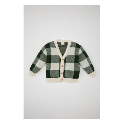 DEFACTO Baby Boy Plaid V Neck Buttoned Knitted Cardigan