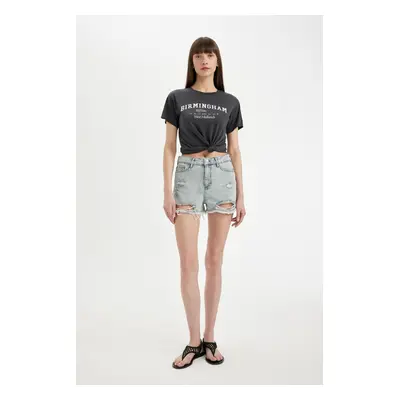 DEFACTO High Waist Cut-Out Jean Shorts