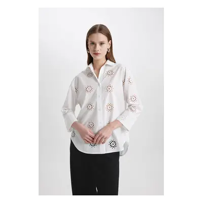 DEFACTO Oversize Wide Pattern Embroidered Long Sleeve Shirt