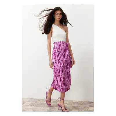 Trendyol Lilac Flower Patterned Viscose Fabric Midi Woven Skirt