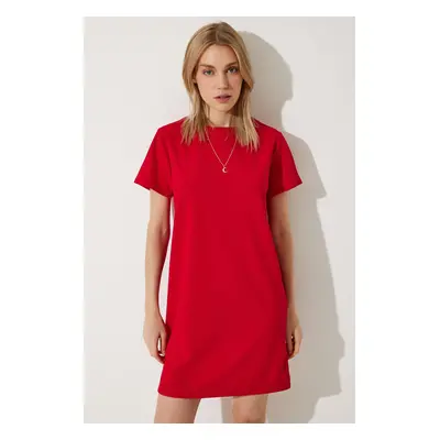 Happiness İstanbul Women's Red Crew Neck Basic Crepe Dress