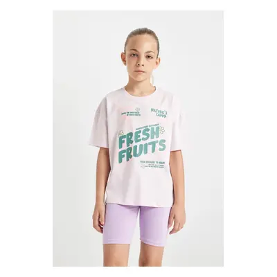 DEFACTO Girl's Relax Fit Crew Neck Printed Short Sleeve T-Shirt