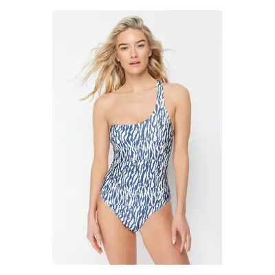 Trendyol Zebra Patterned One Shoulder Regular Swimsuit