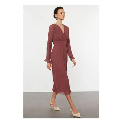 Trendyol Dusty Rose Belted Plain Maxi Woven Dress