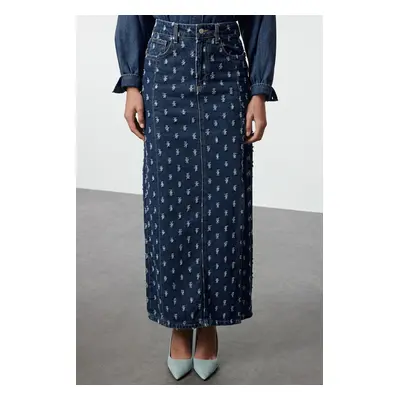 Trendyol Limited Edition Blue Textured Slit Maxi Denim Skirt