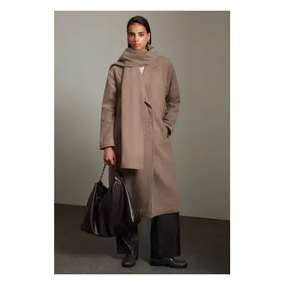 Trendyol Mink Oversize Woolen Wide Cut Long Coat with Shawl