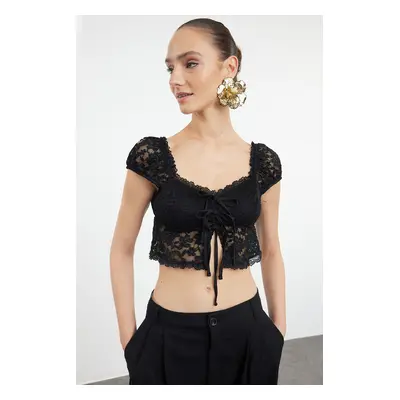 Trendyol Black Crop Lace Knit Bustier