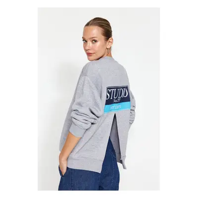 Trendyol Gray Melange Back Print Detail Fleece Inside Regular/Normal Fit Knitted Sweatshirt