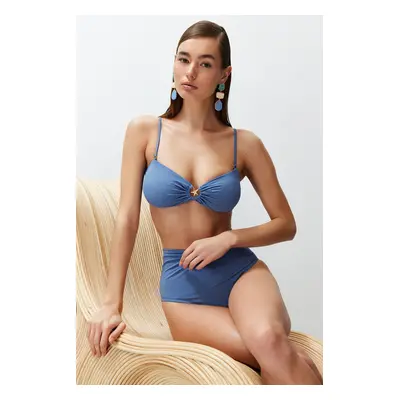 Trendyol Blue Strapless Premium Accessories Bikini Top