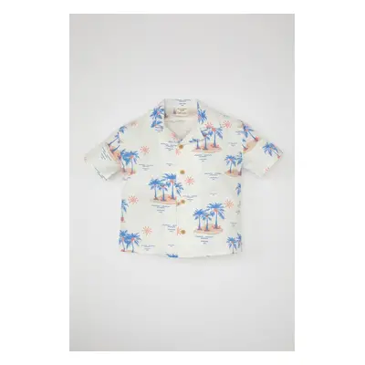 DEFACTO Baby Boy Twill Collar Palm Tree Patterned Short Sleeve Shirt